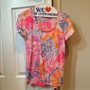 Lilly Pulitzer Pink and Orange Graphic Fitted T-Shirt